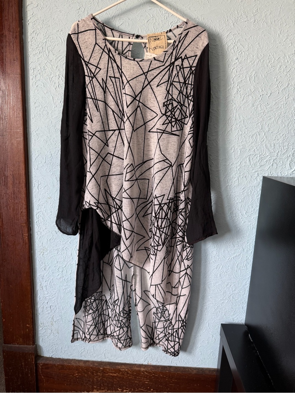 Vintage Asymmetrical Dress - Cream & Black